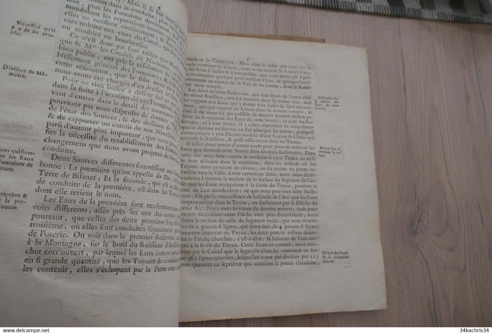 1738 Mémoire Sur Les Fontaines De Narbonne Avec Un Devis... DE CLAPIES Besse Narbonne 27p - Languedoc-Roussillon