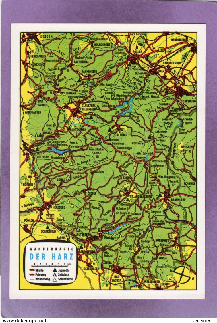 Geographische Postkarte Deutschlands Der Harz - Cartes Géographiques