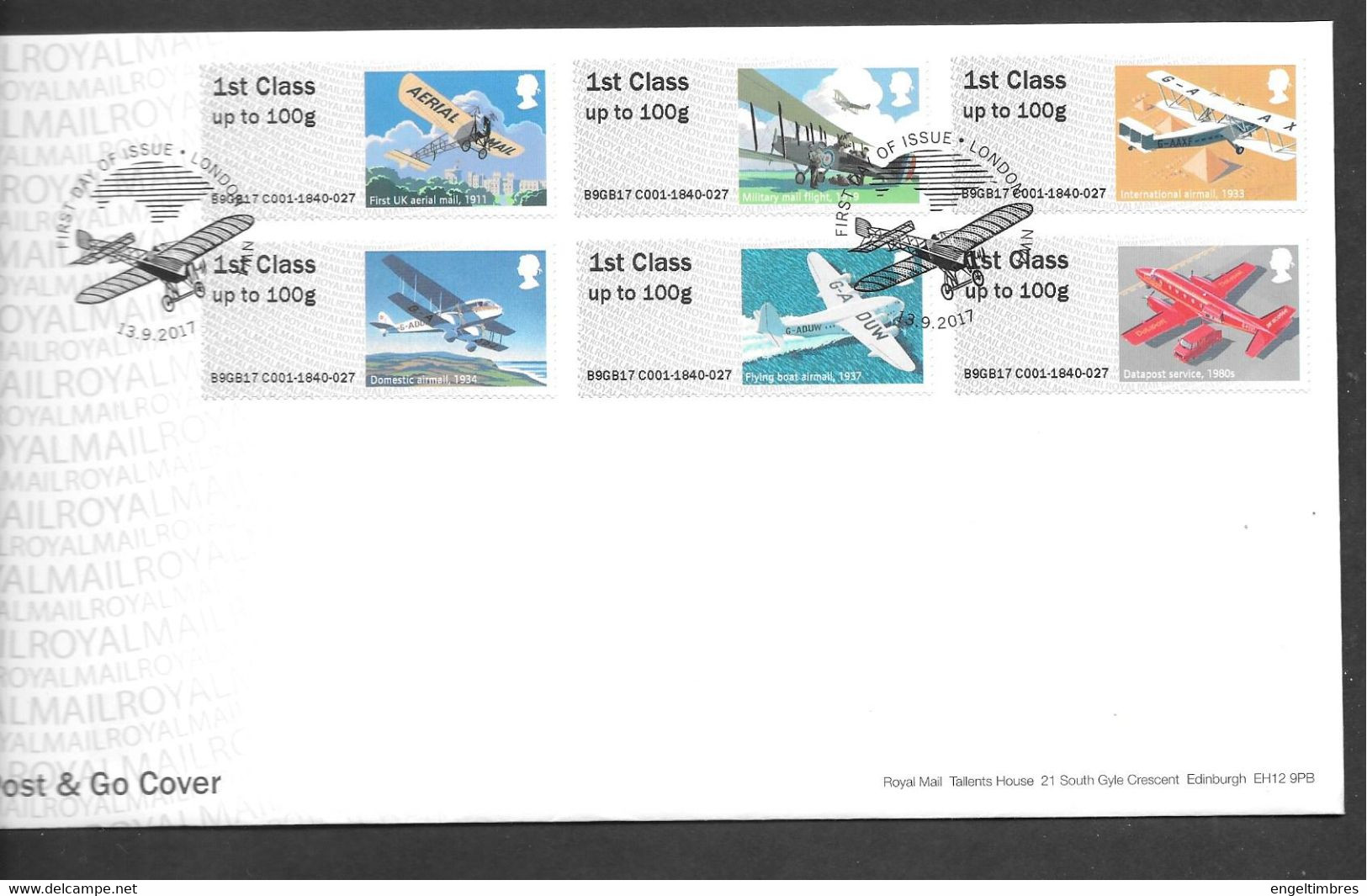 GB -  Post & GO Stamps (6)   2017 - Mail By Air   FDC Or  USED  "ON PIECE" - SEE NOTES  And Scans - 2011-2020 Em. Décimales