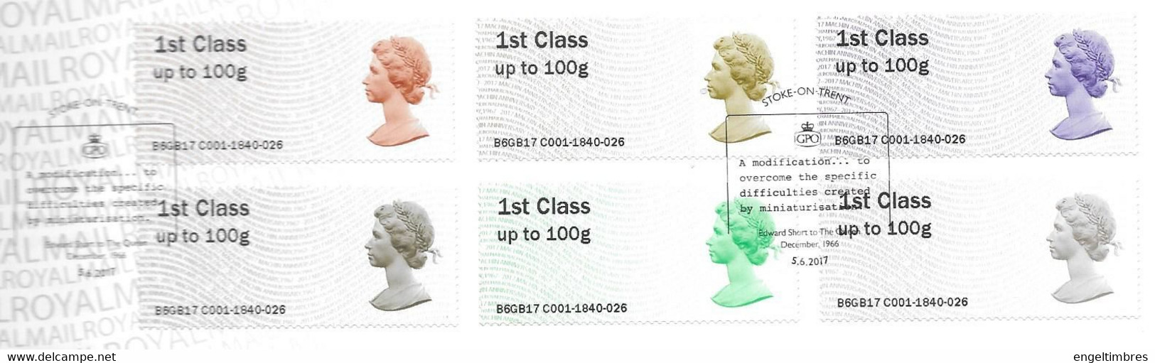 GB -  Post & GO Stamps (6)   2017 -  Coloured Machins FDC Or  USED  "ON PIECE" - SEE NOTES  And Scans - 2011-2020 Decimal Issues