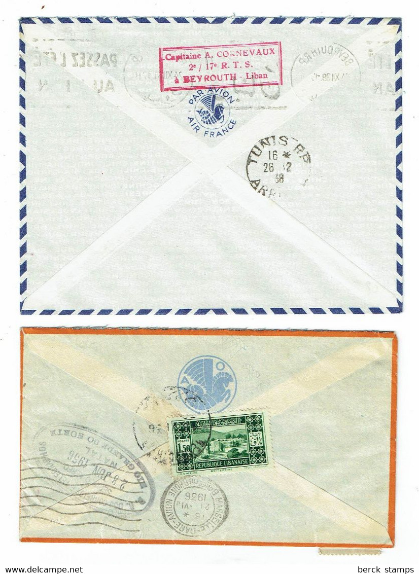 GRAND-LIBAN -  2  Courriers - PREMIER VOL AERO-POSTAL Damas-Marseilla Via Tunis 24/12/38 Et Liban Pour Natal Du 19/6/36 - Cartas & Documentos