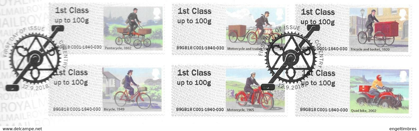 GB -  Post & GO Stamps (6)   2018 -  Mail By BIKE  FDC Or  USED  "ON PIECE" - SEE NOTES  And Scans - 2011-2020 Decimal Issues