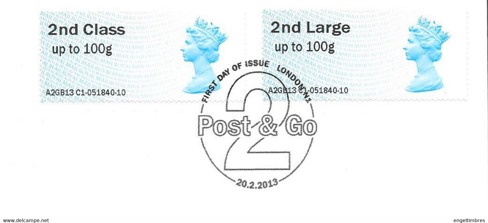 GB -  Post & GO Stamps (2)   2013-   2nd Class + 2nd Class  LARGE   FDC Or  USED  "ON PIECE" - SEE NOTES  And Scans - 2011-2020 Em. Décimales