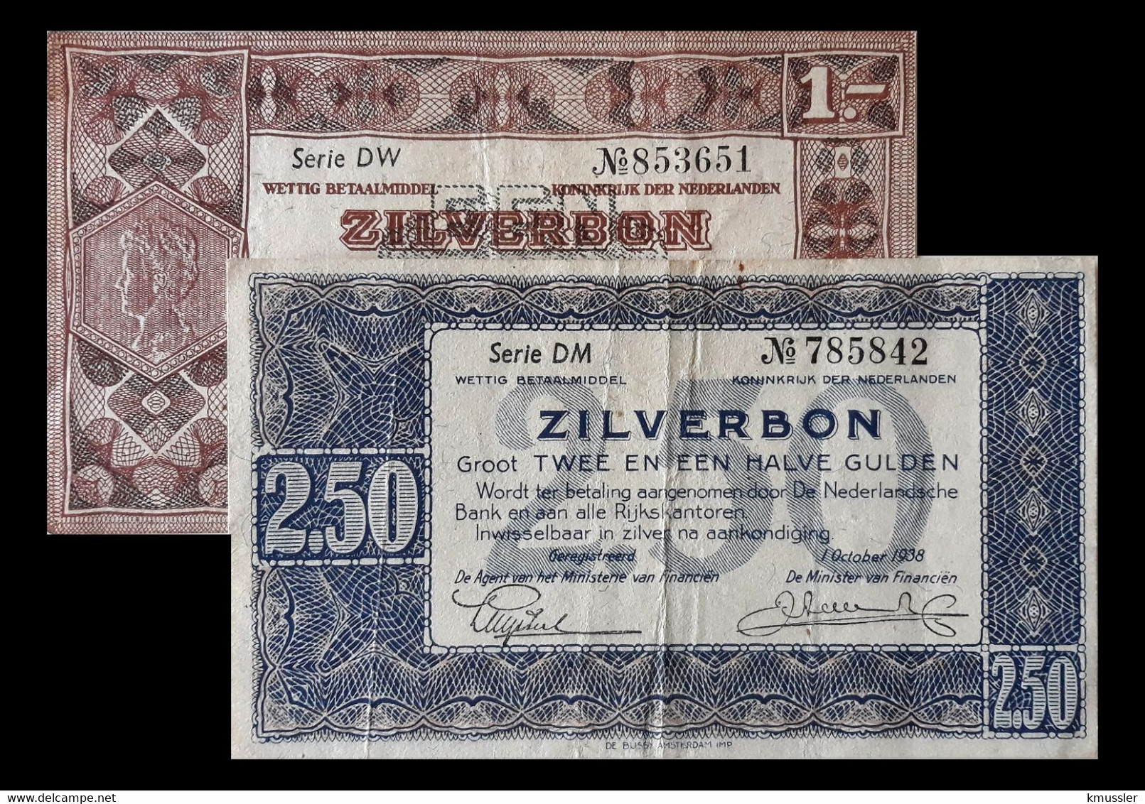 # # # Paar Banknoten Niederlande (Netherlands) 3,50 Gulden (Zilverbon) 1938 # # # (2) - 2 1/2 Gulden