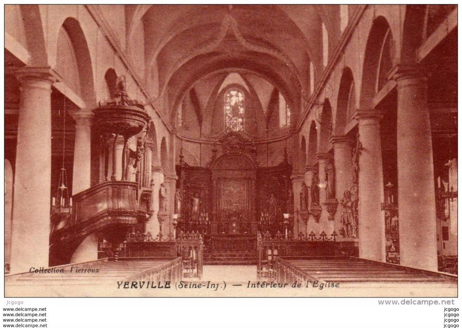 YERVILLE. Intérieur De L'Eglise.  Carte écrite En 1936. 2 Scans - Yerville