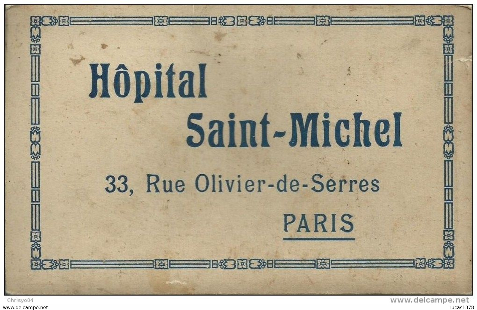 75 / PARIS / HOPITAL SAINT MICHEL / 33 RUE DE SERRES/ RARE CARNET COMPLET  12 CARTES / TOUTES SCANNEES - Salute, Ospedali