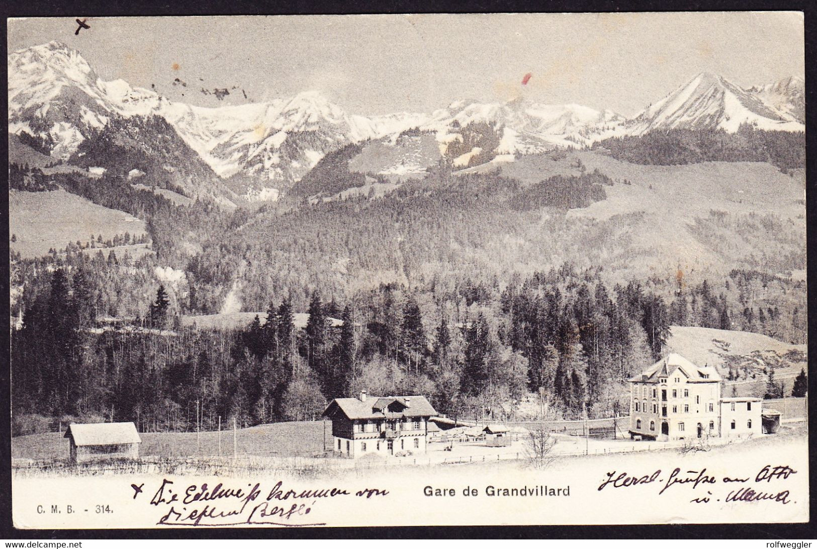 1908 Mit Bahnpost Gelaufene AK: La Gare De Grandvillard. Bahnhof. - Grandvillard