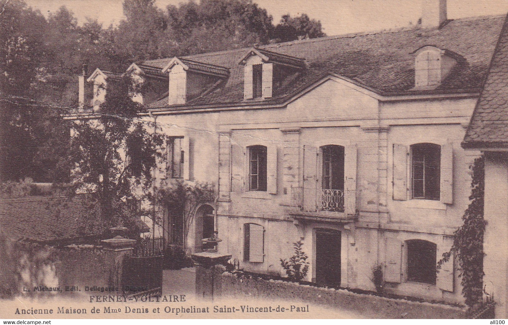 A20845 - FERNEY VOLTAIRE ANCIENNE MAISON DE DENIS ET ORPHELINAT SAINT VINCENT DE PAUL FRANCE POST CARD USED 1936 STAMP - Ferney-Voltaire