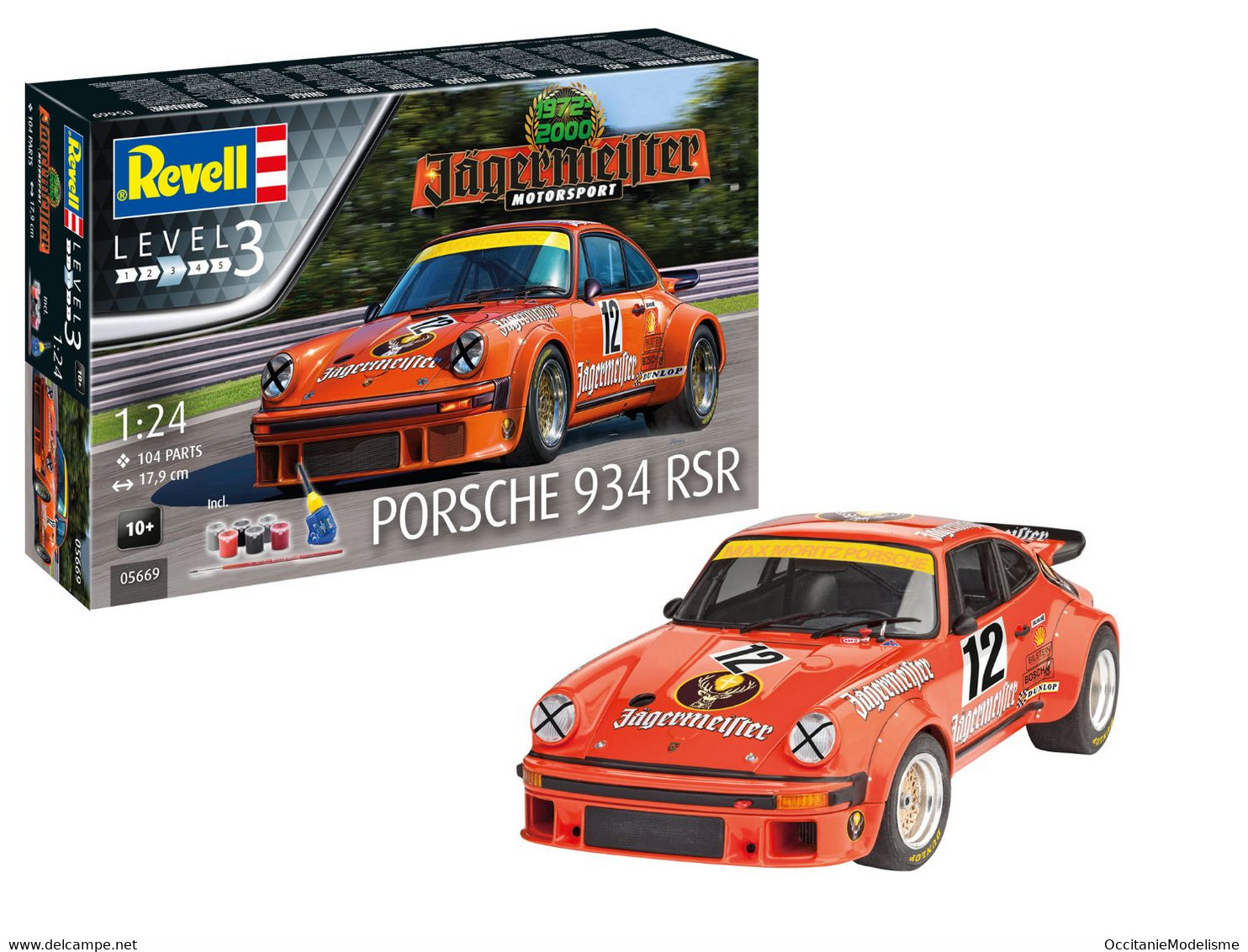 Revell - PORSCHE 934 RSR Jägermeister MotorSport + PEINTURES SET Maquette Kit Plastique Réf. 05669 Neuf NBO 1/24 - Voitures