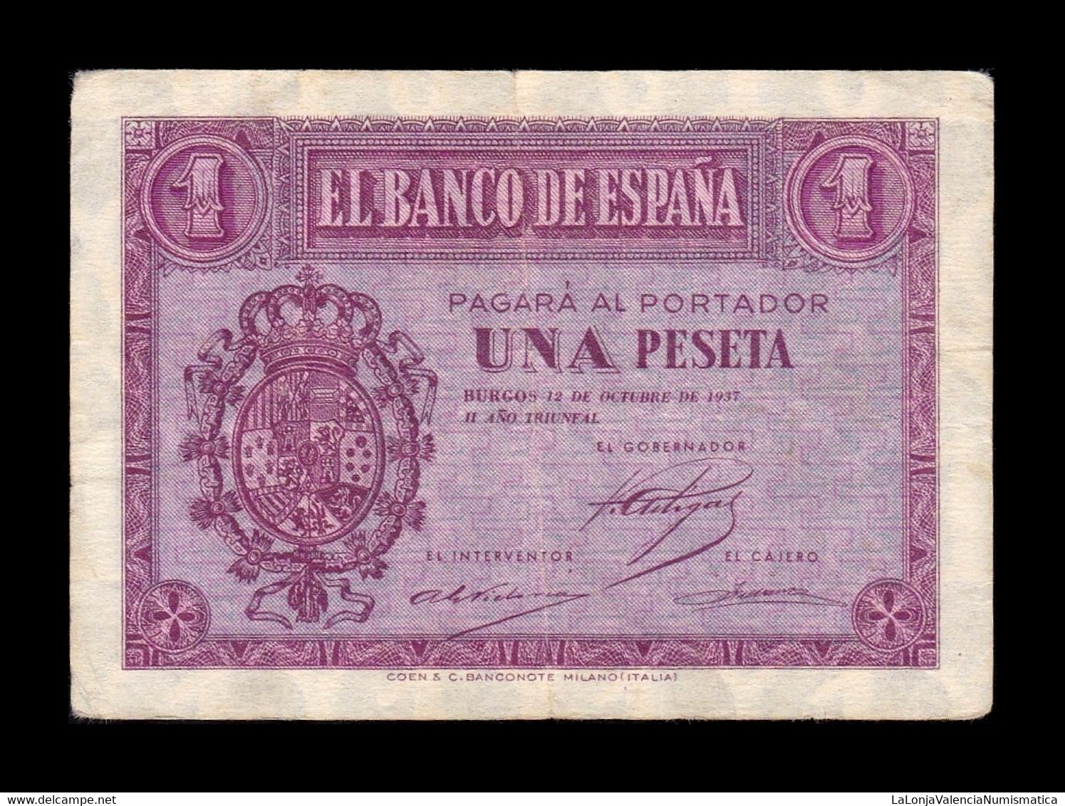 España Spain 1 Peseta Burgos 1937 Pick 104 Serie F MBC VF - 1-2 Pesetas