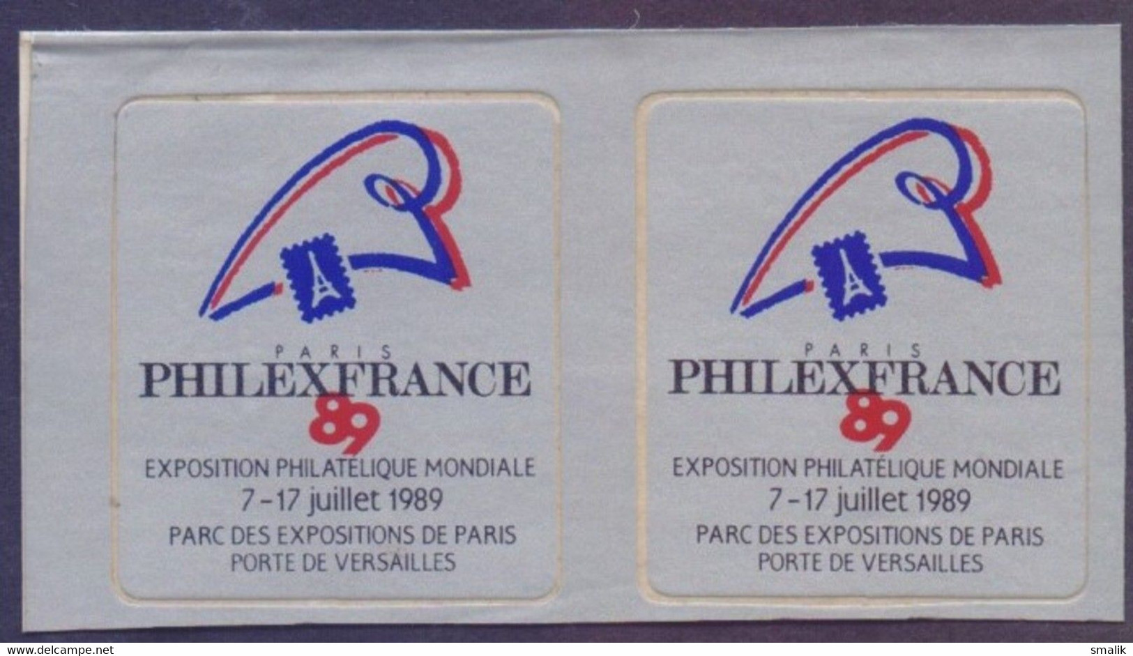 PHILEXFRANCE '89 Stamp Exhibition At PARIS FRANCE, Official Label, Self Adhesive MNH PAIR - Otros & Sin Clasificación