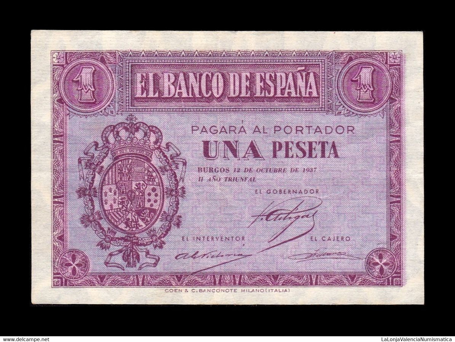 España Spain 1 Peseta Burgos 1937 Pick 104 Serie E EBC/+ XF/+ - 1-2 Peseten