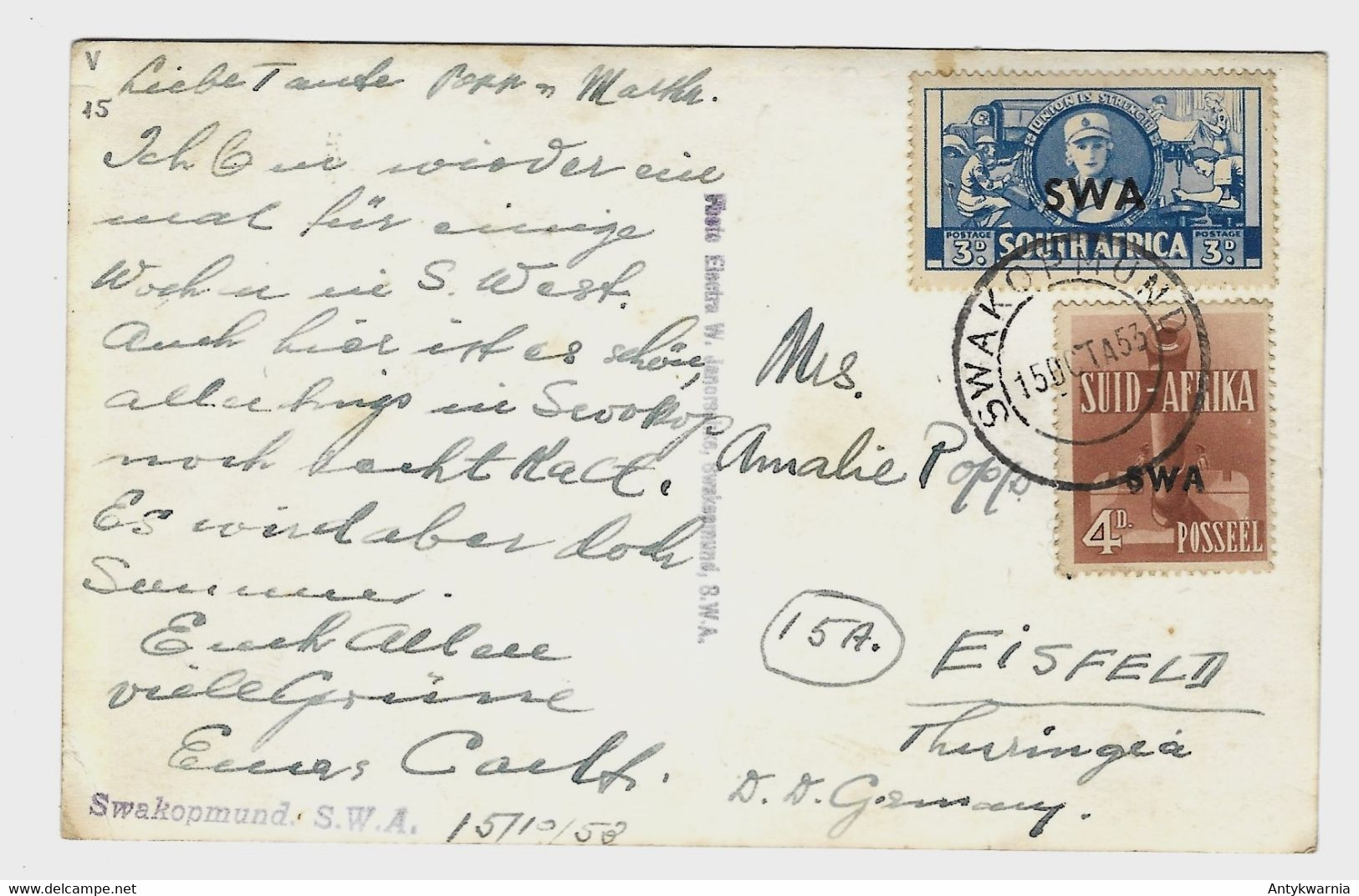 Swakopmund  Post Circulation 1953y   E853 - Namibië
