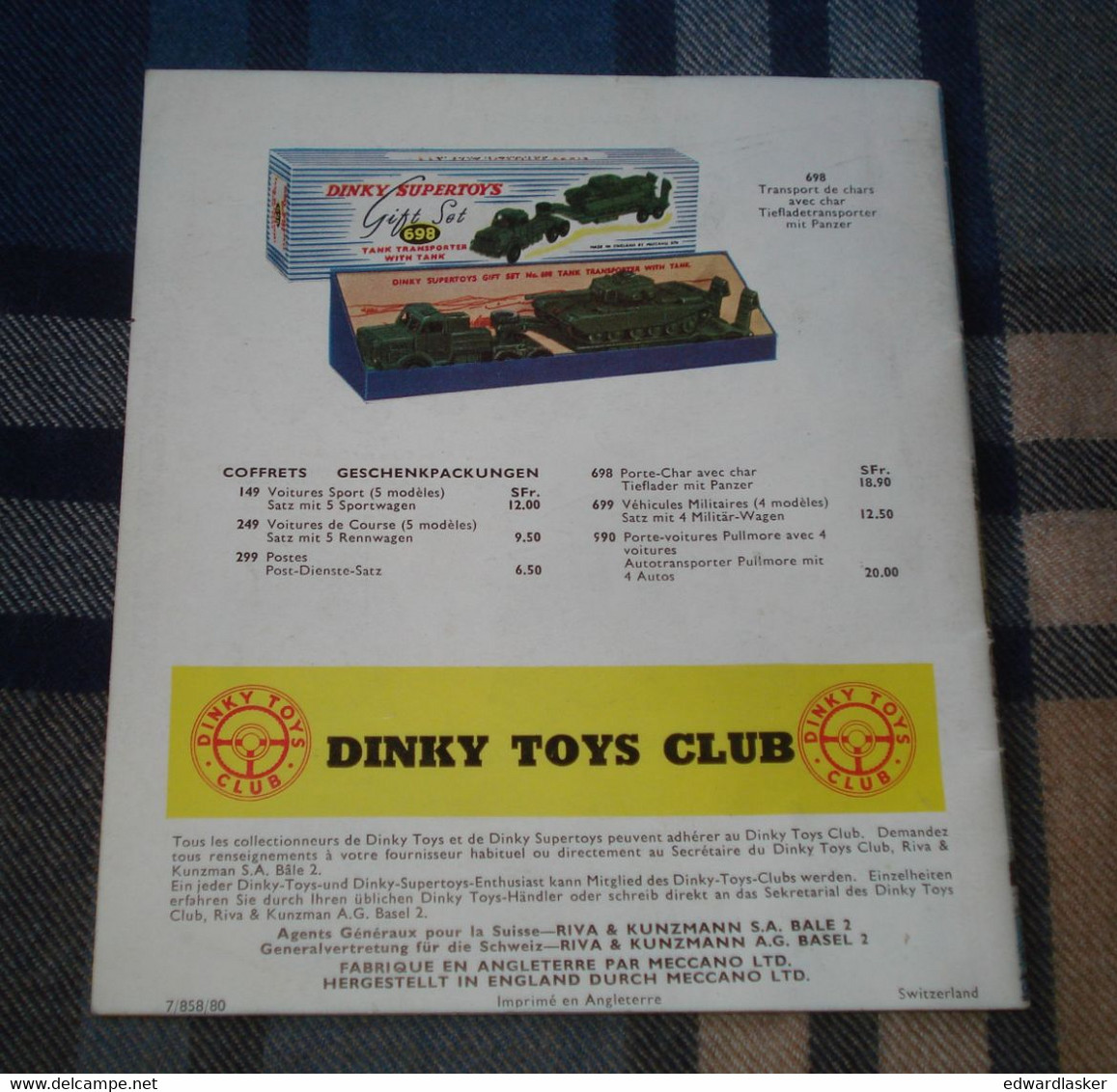 Catalogue Original DINKY TOYS 1958 - édition Suisse - Voitures Miniatures - Catalogues