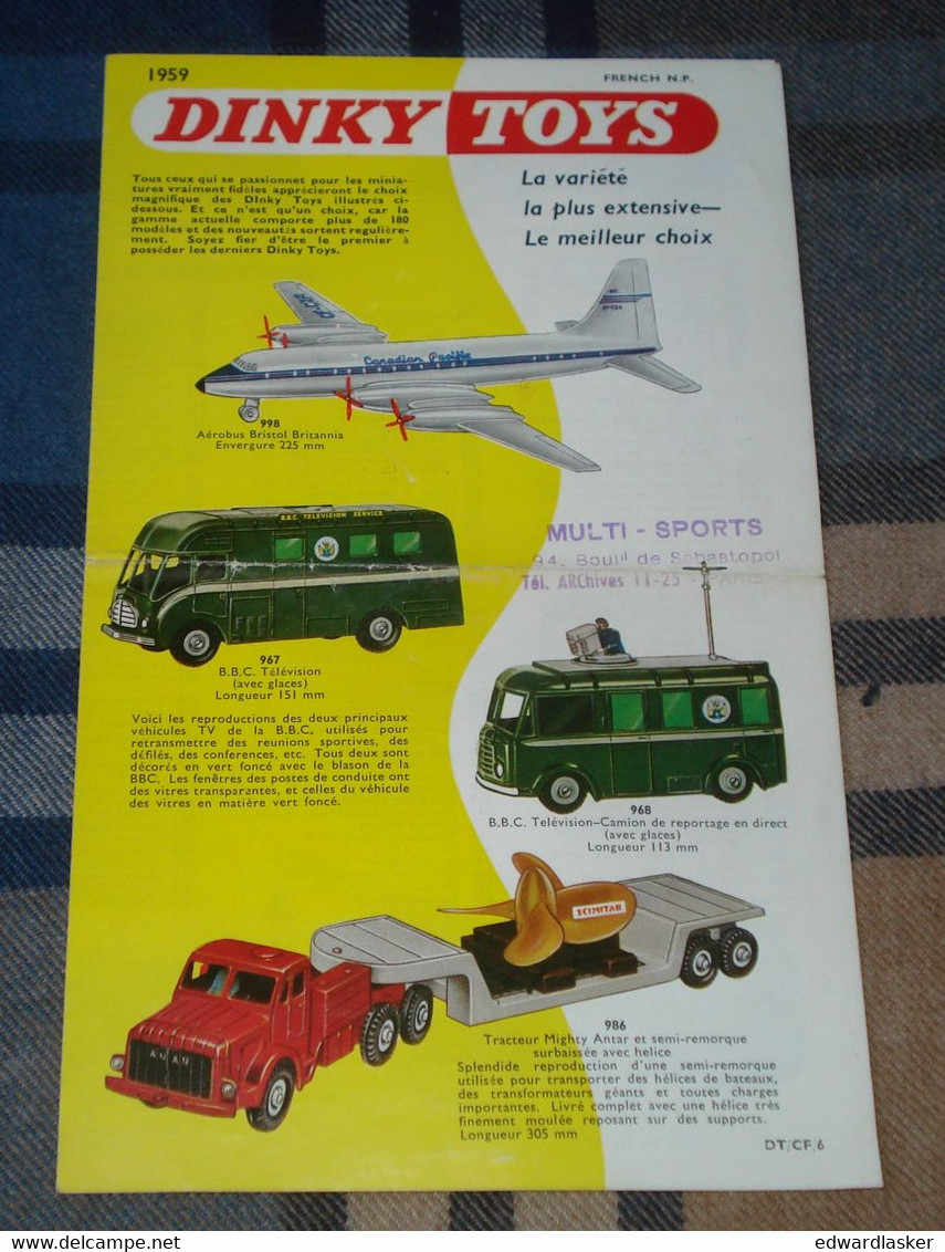 Feuillet Catalogue Original DINKY TOYS 1959 - Voitures Miniatures - Catalogues & Prospectus