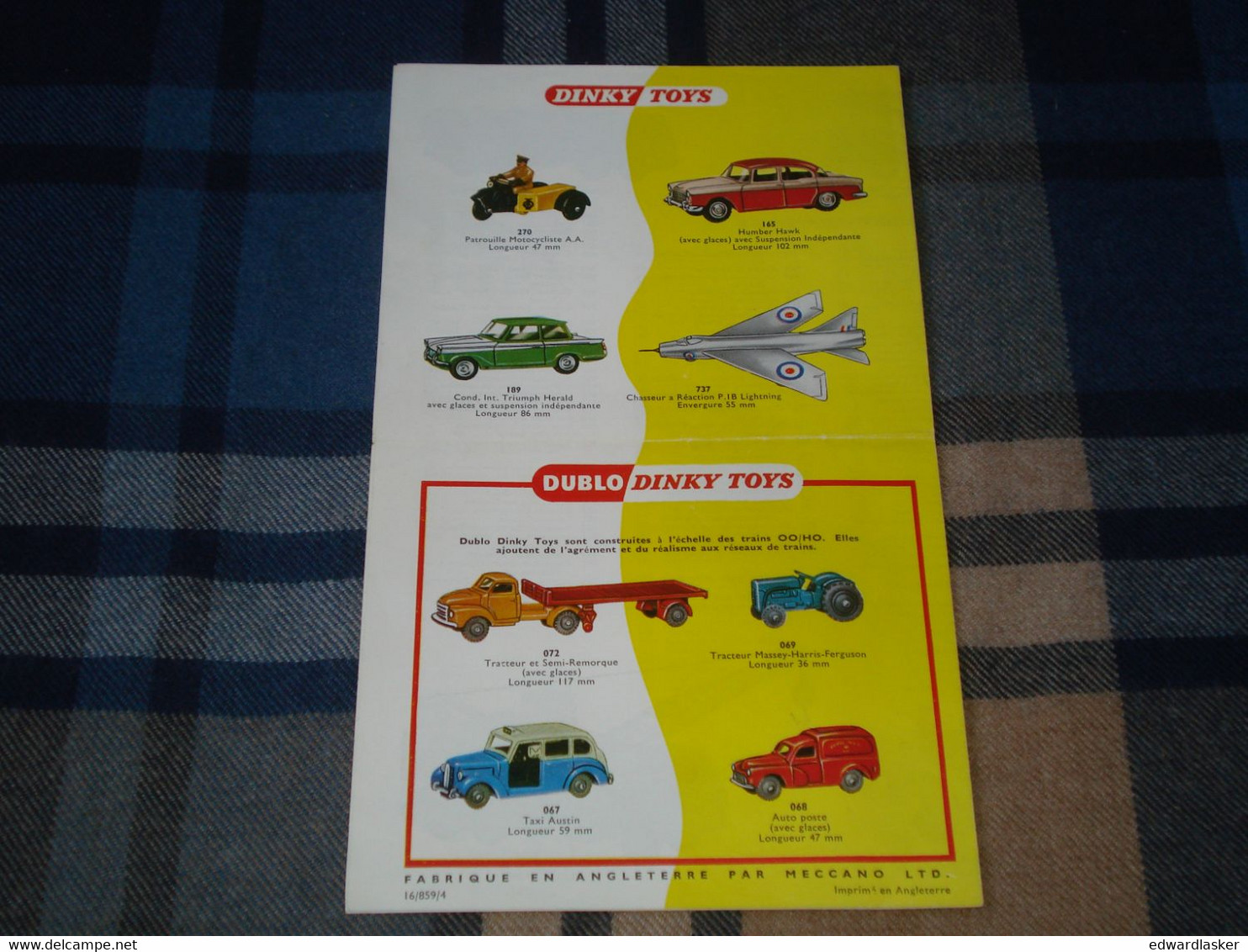 Feuillet Catalogue Original DINKY TOYS 1959 - Voitures Miniatures - Catalogues & Prospectus