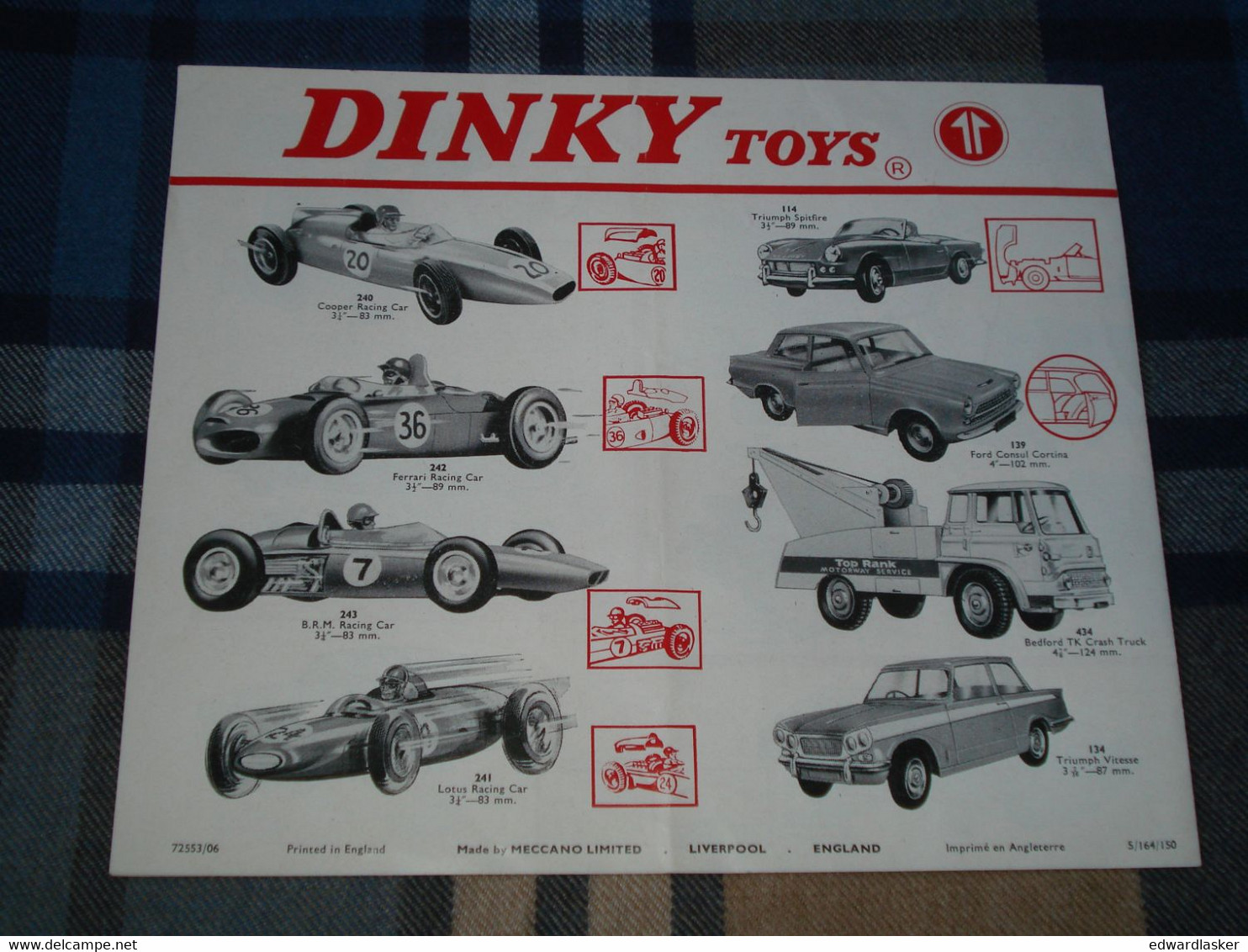 Feuillet Catalogue Original DINKY TOYS 1964 - Voitures Miniatures - Catalogues & Prospectus