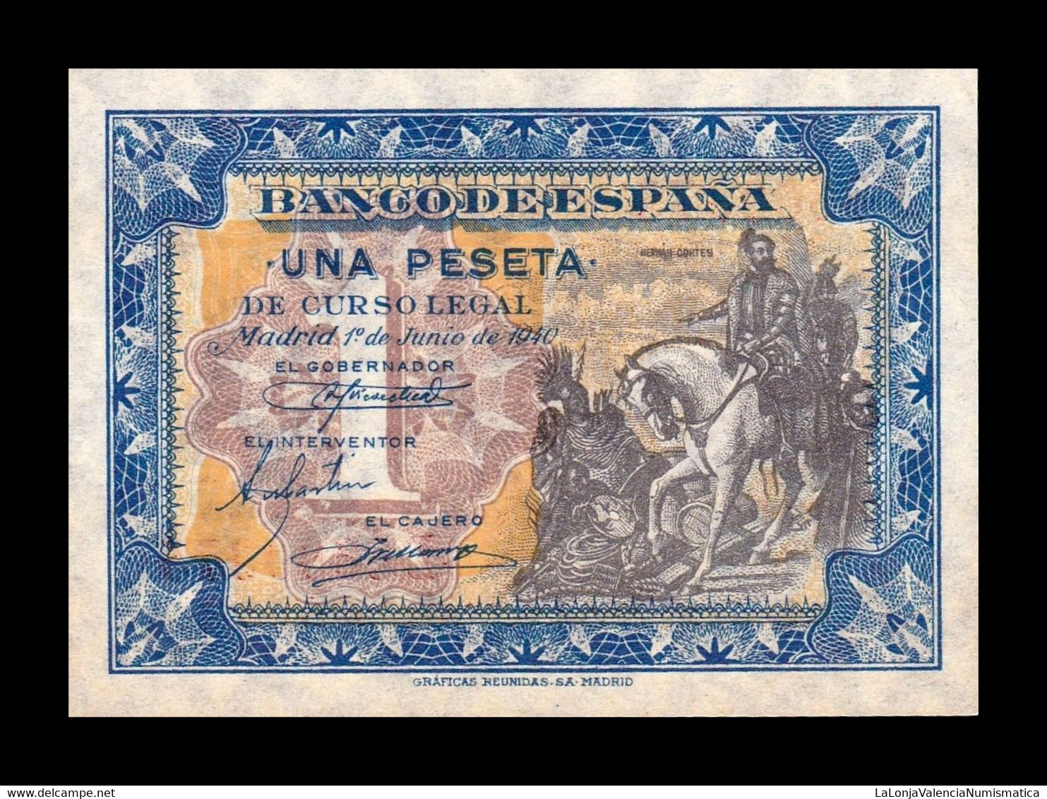 España Spain 1 Peseta Hernán Cortés 1940 Pick 121 Serie D SC UNC - 1-2 Pesetas