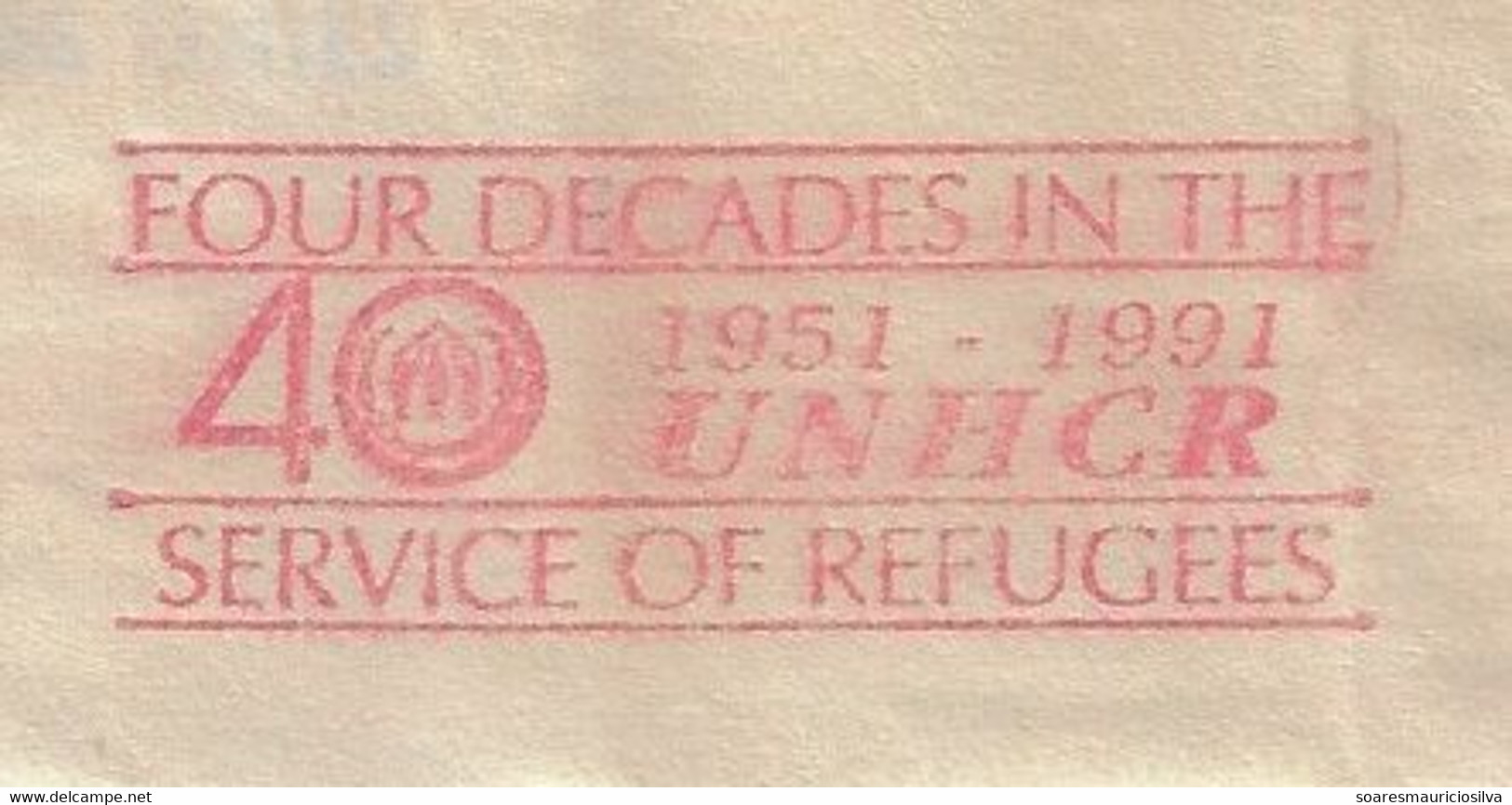 United Nations 1991 Fragment Cover Meter Stamp Pitney Bowes 6500 Slogan four Decades In The Service Of Refugees New York - Lettres & Documents