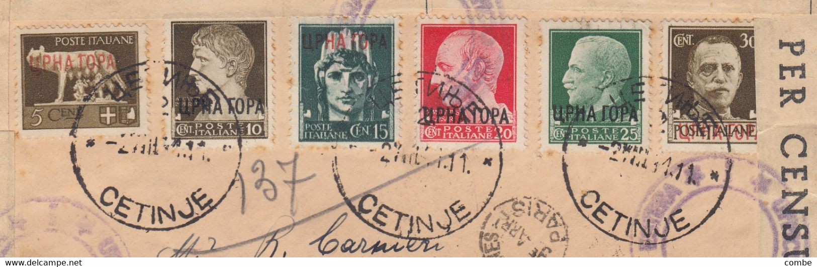 LETTRE. 1941. ITALIE OCCUPATION DU MONTENEGRO. RECOMMANDE CETINJE POUR PARIS. DOUANE PARIS. DOUBLE CENSURE / 2 - Montenegro