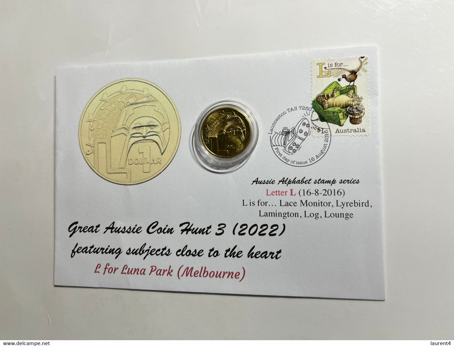 (1 M 7) Australia 2022 Letter L $ 1.00 Coin (Aussie) + Alphabet Letter L (2016) - Cover With Stamp & Coin - Dollar