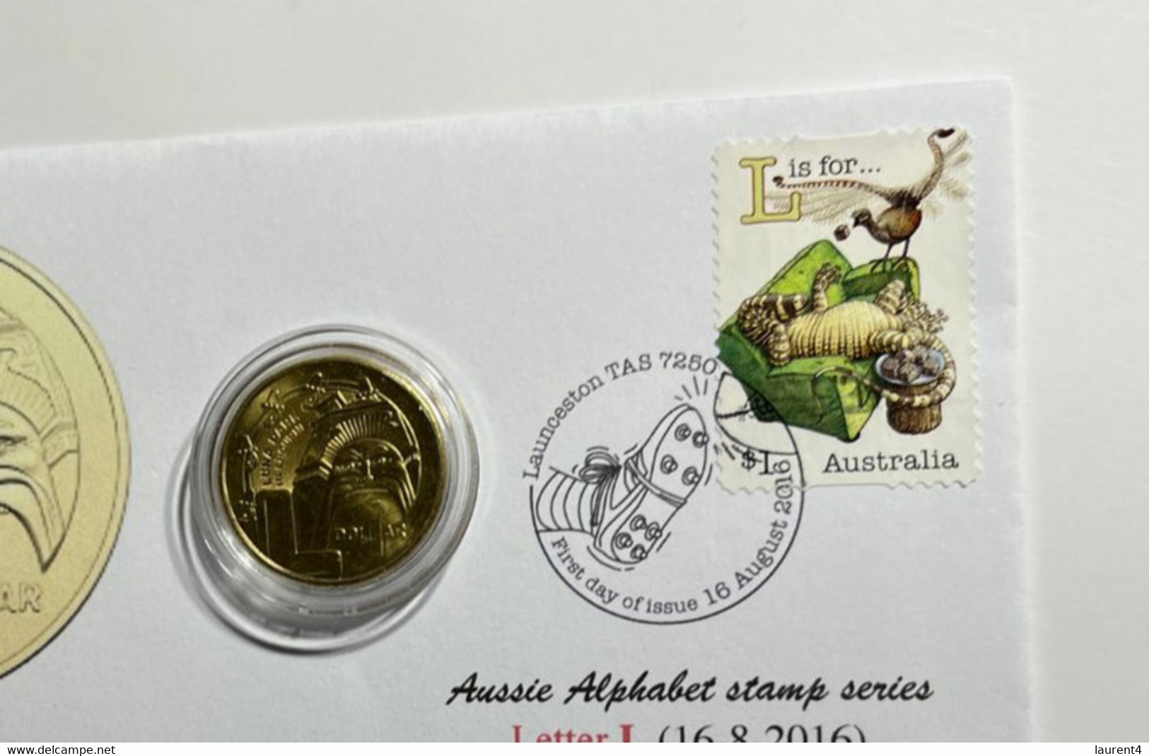 (1 M 7) Australia 2022 Letter L $ 1.00 Coin (Aussie) + Alphabet Letter L (2016) - Cover With Stamp & Coin - Dollar