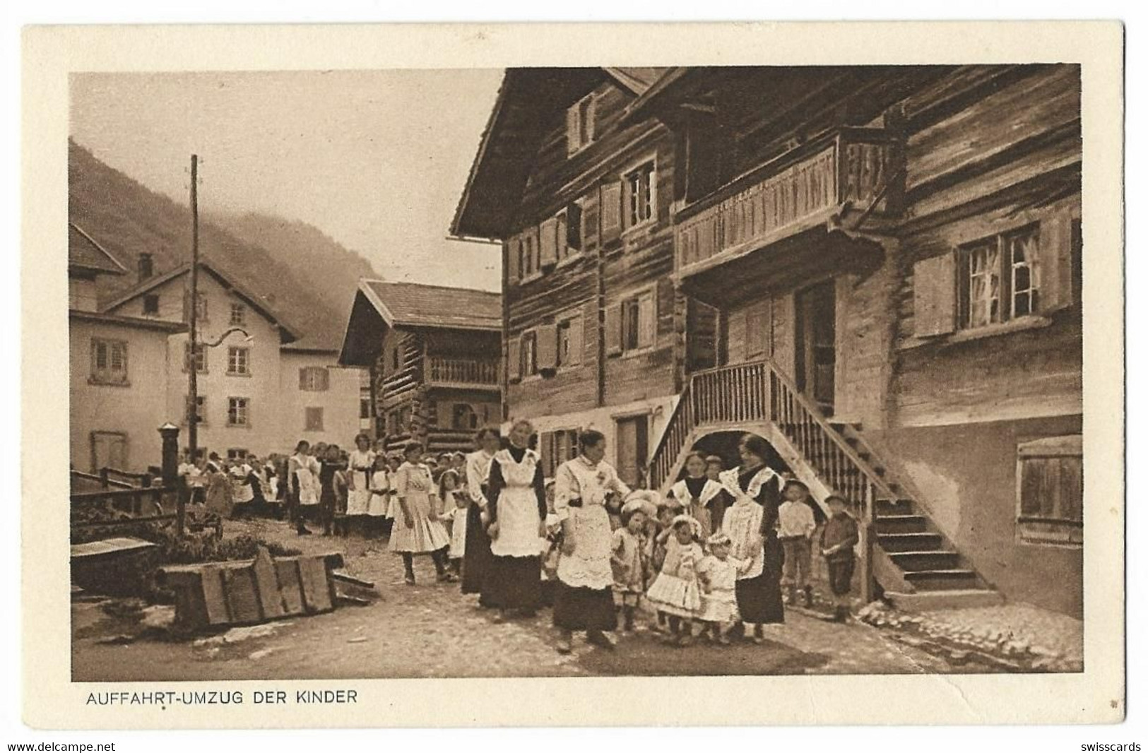SCHIERS: Mischol-AK "Auffahrt-Umzug Der Kinder" Durchs Dorf ~1920 - Schiers