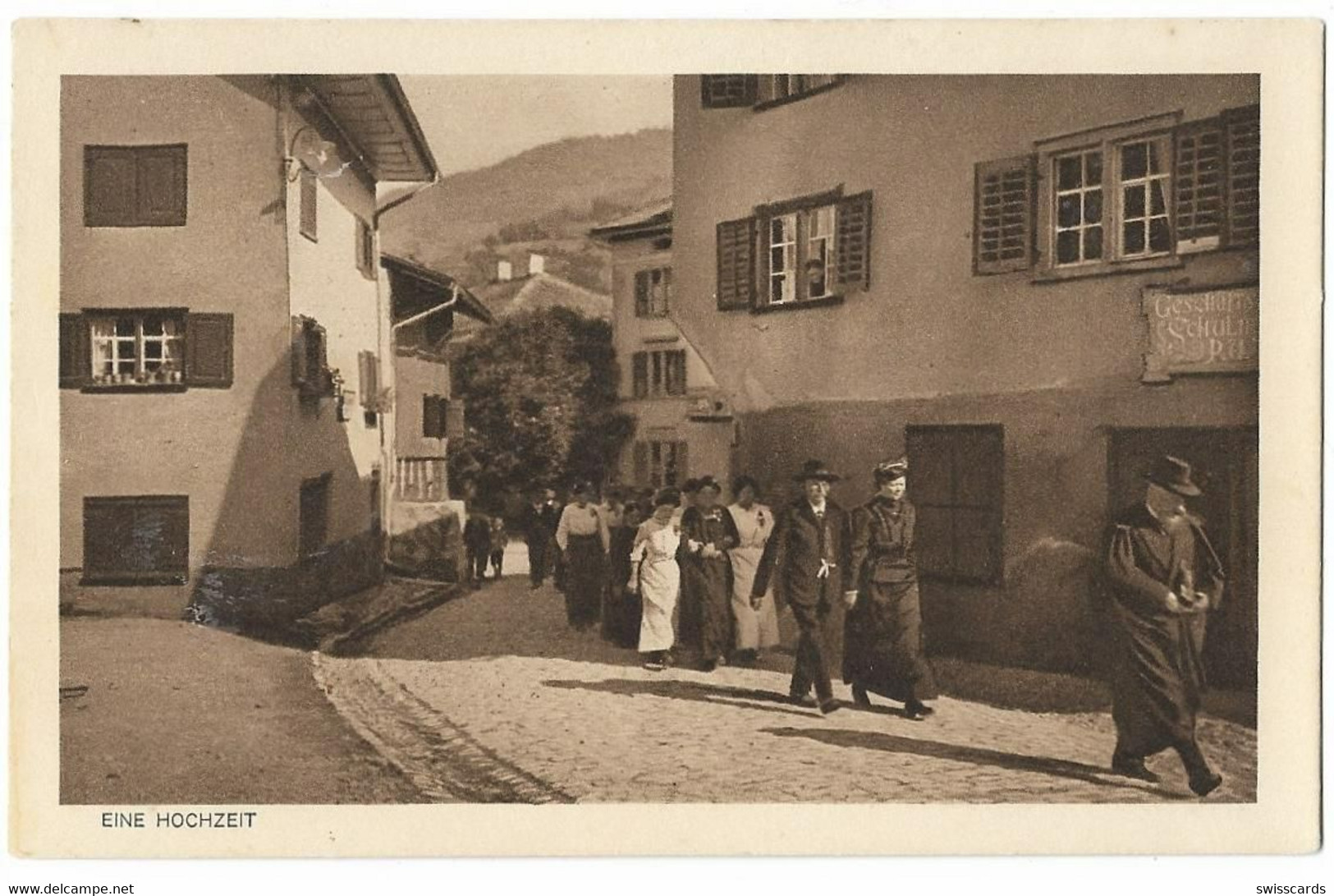 SCHIERS: Mischol-AK "eine Hochzeit" Unterwegs Im Dorf ~1920 - Schiers