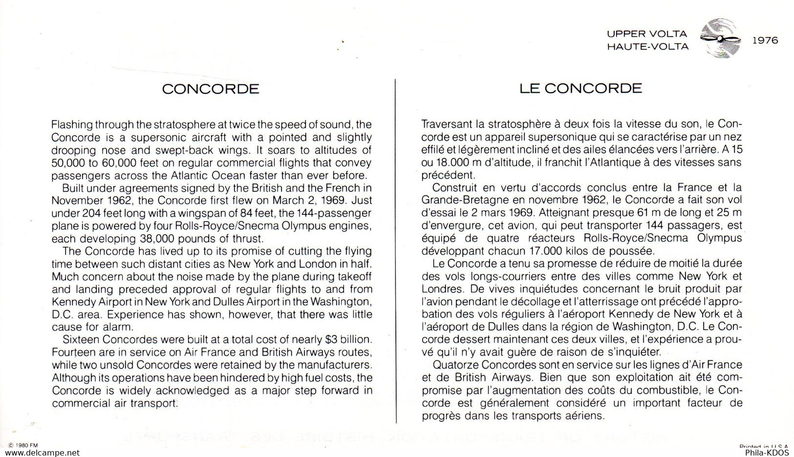 " HISTOIRE DES TRANSPORTS : LE CONCORDE " Sur Encart Avec Timbre Neuf ** MNH Parfait état - Concorde