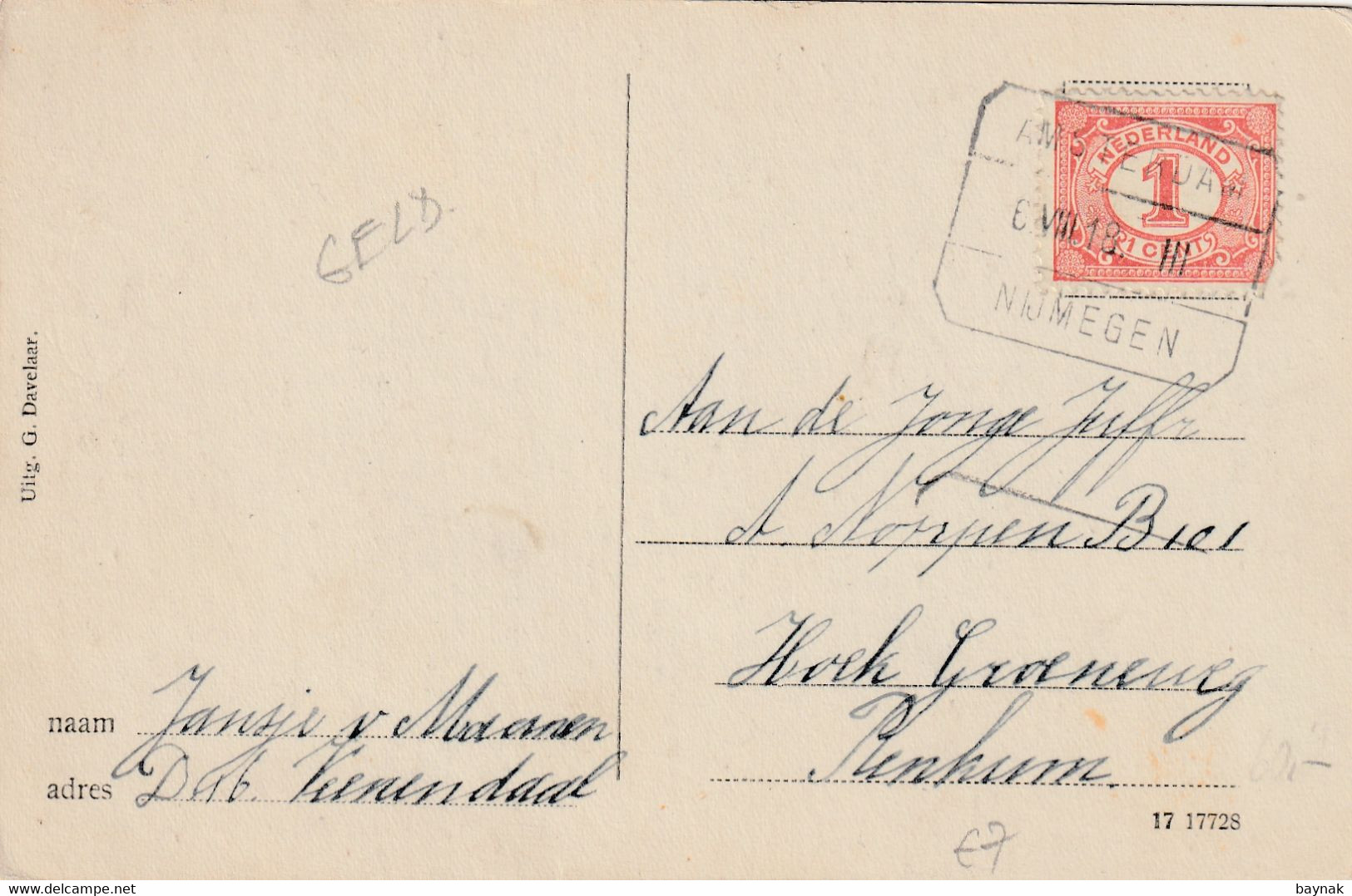 NL107  --  VEENENDAAL  --  KASTEEL  PRATTENBURG  --  STEMPEL AMSTERDAM - NIJMEGEN  1918 - Veenendaal