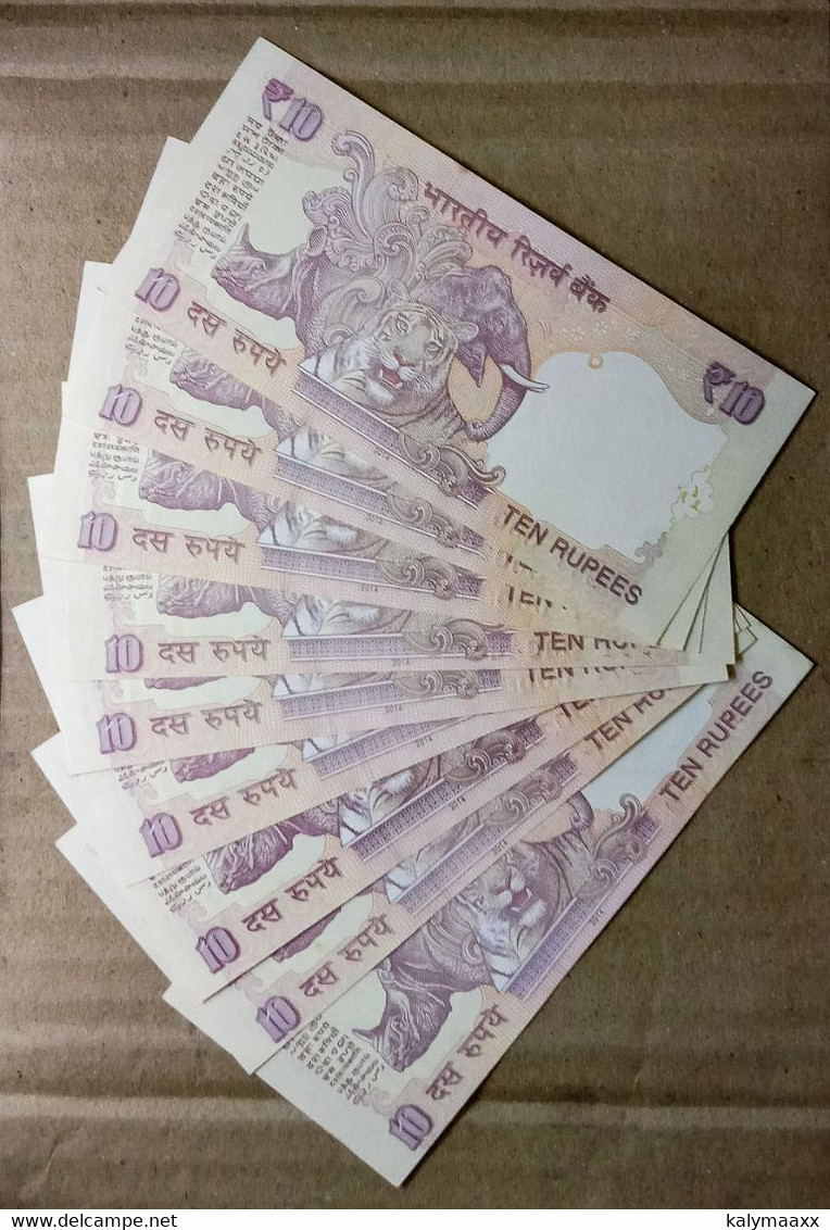 INDIA 2014 Rs.10 CURRENCY WITH SERIAL No.000111 TO 000999, 9 NOTES SET UNC, SIGNED BY RAGHURAM G.RAJAN...UNC, RARE - Inde