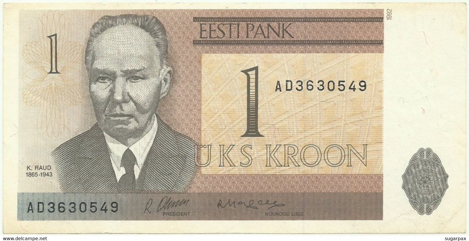 Estonia - 1 Kroon - 1992 - Pick 69 - Série AD - Estonia