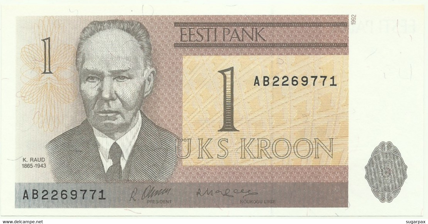 Estonia - 1 Kroon - 1992 - Pick 69 - Unc. - Série AB - Estonie