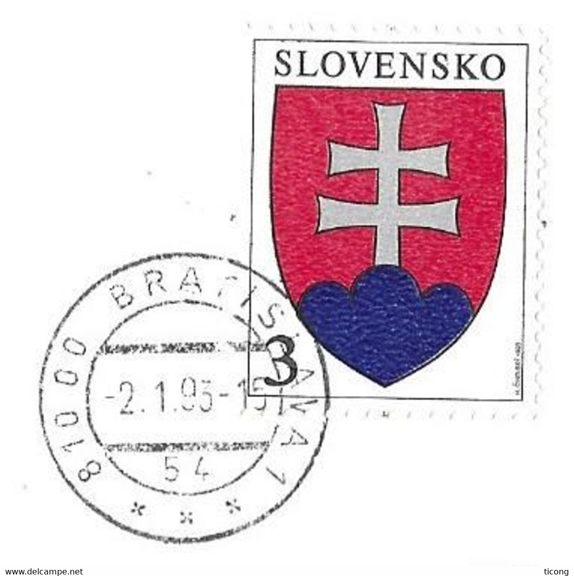 BRATISLAVA SLOVAQUIE - 1ER JOUR DU 2 JANVIER 1993, CACHET ROUGE COLOMBES DE LA PAIX ET COURRIERS, RARE DOCUMENT A SAISIR - Briefe U. Dokumente