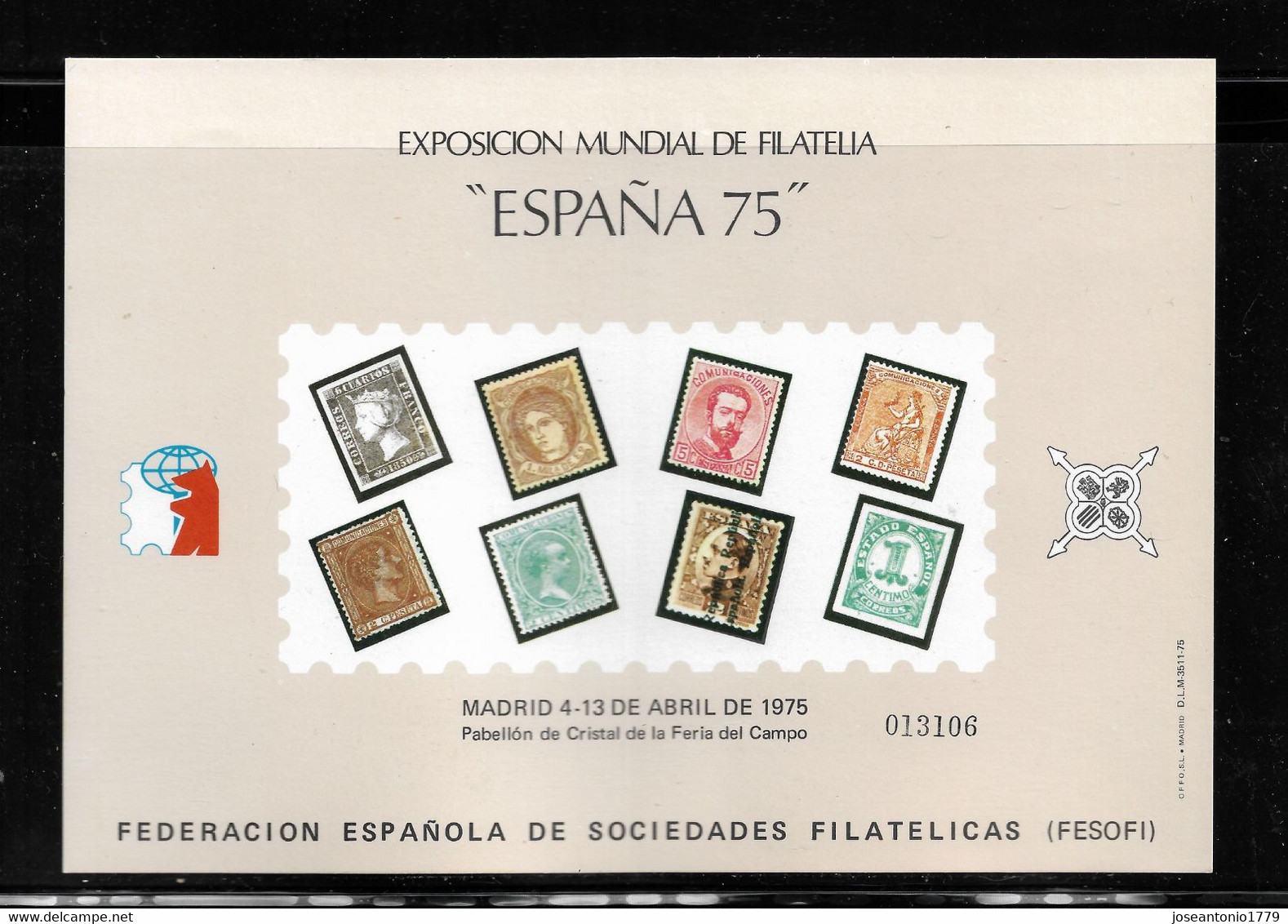 ESPAÑA, HOJA RECUERDO EXPOSICIÓN MUNDIAL DE FILATELIA ESPAÑA 75 - FESOFI. - Feuillets Souvenir