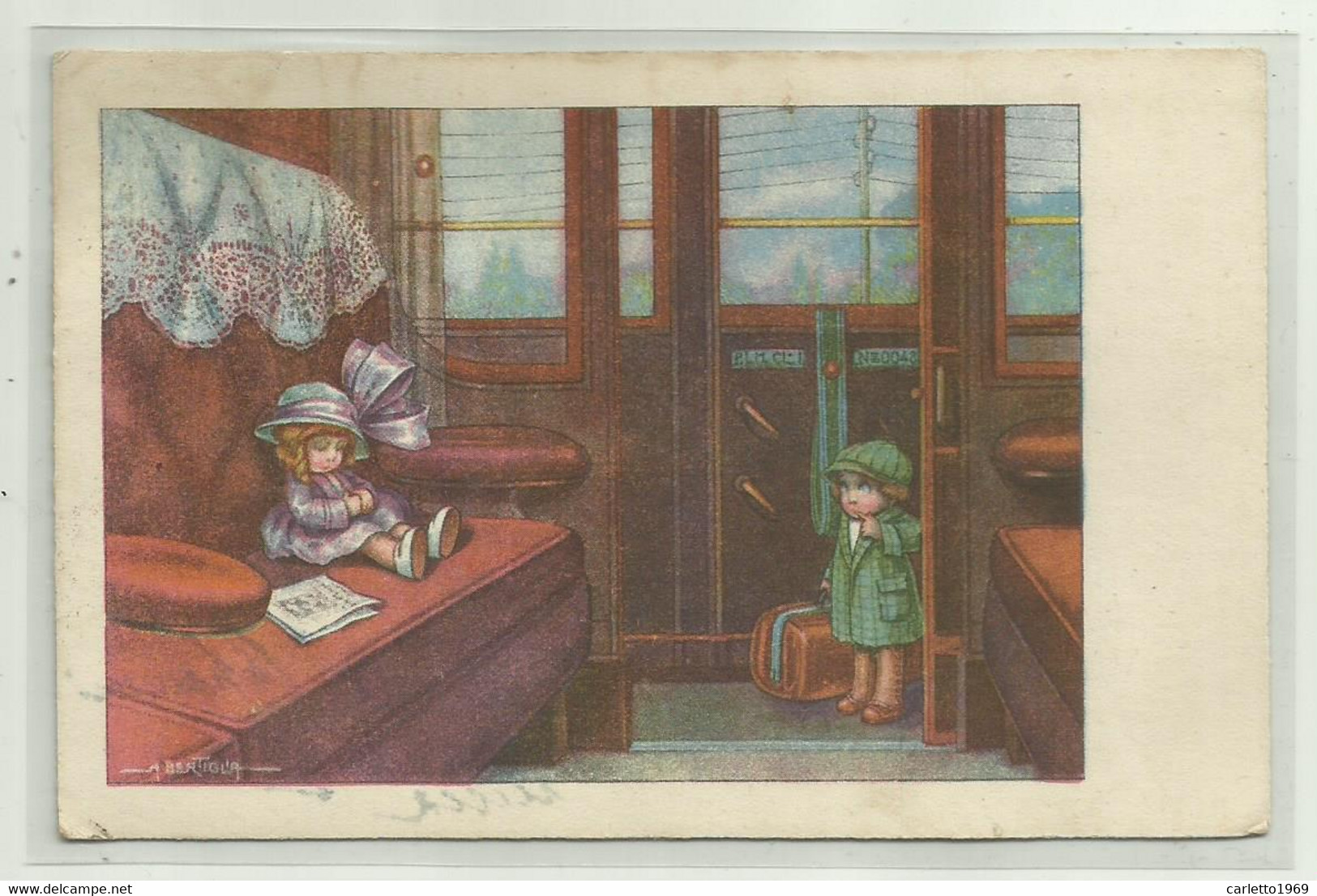 BAMBINI IN TRENO ILLUSTRATA A.BERTIGLIA   - VIAGGIATA  FP - Bertiglia, A.