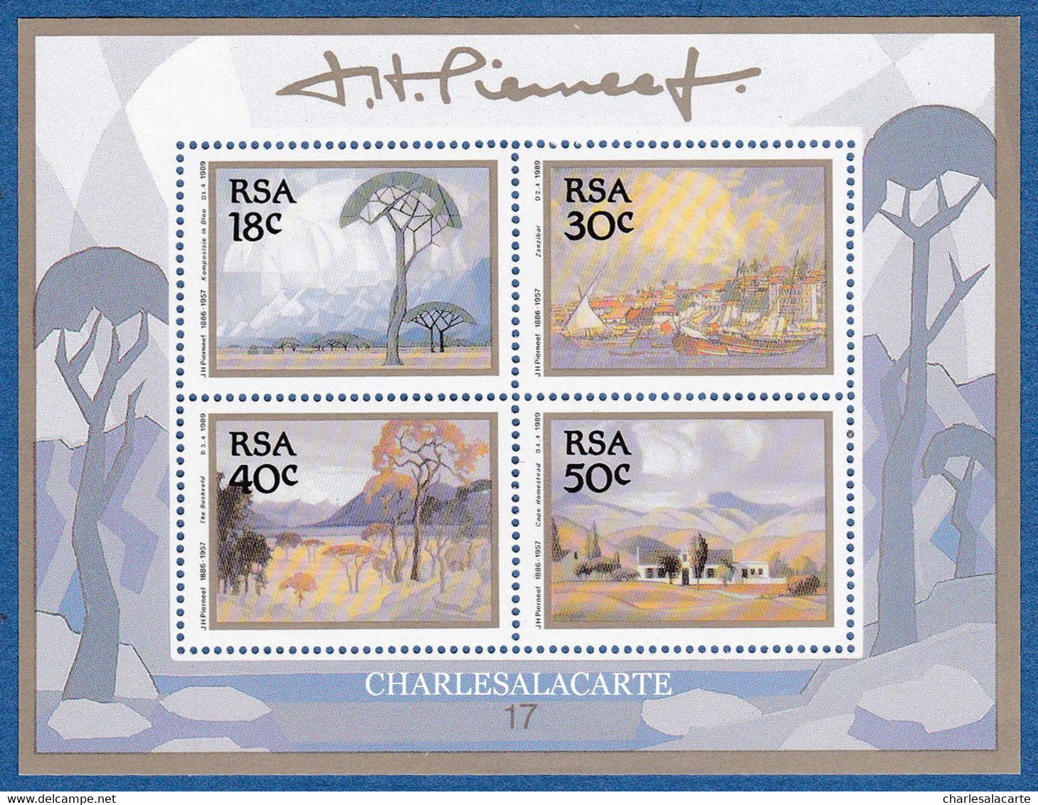 SOUTH AFRICA  1989  J. PIRNEET PAINTINGS M.S.  S.G. MS 693  U.M. - Blokken & Velletjes