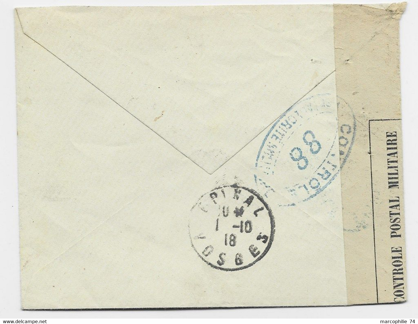 HELVETIA SUISSE  10CX2+5C LETTRE COVER GENEVE 1918 POUR FRANCE EPINAL VOSGES CENSURE CONTROLE 88 - Postmarks