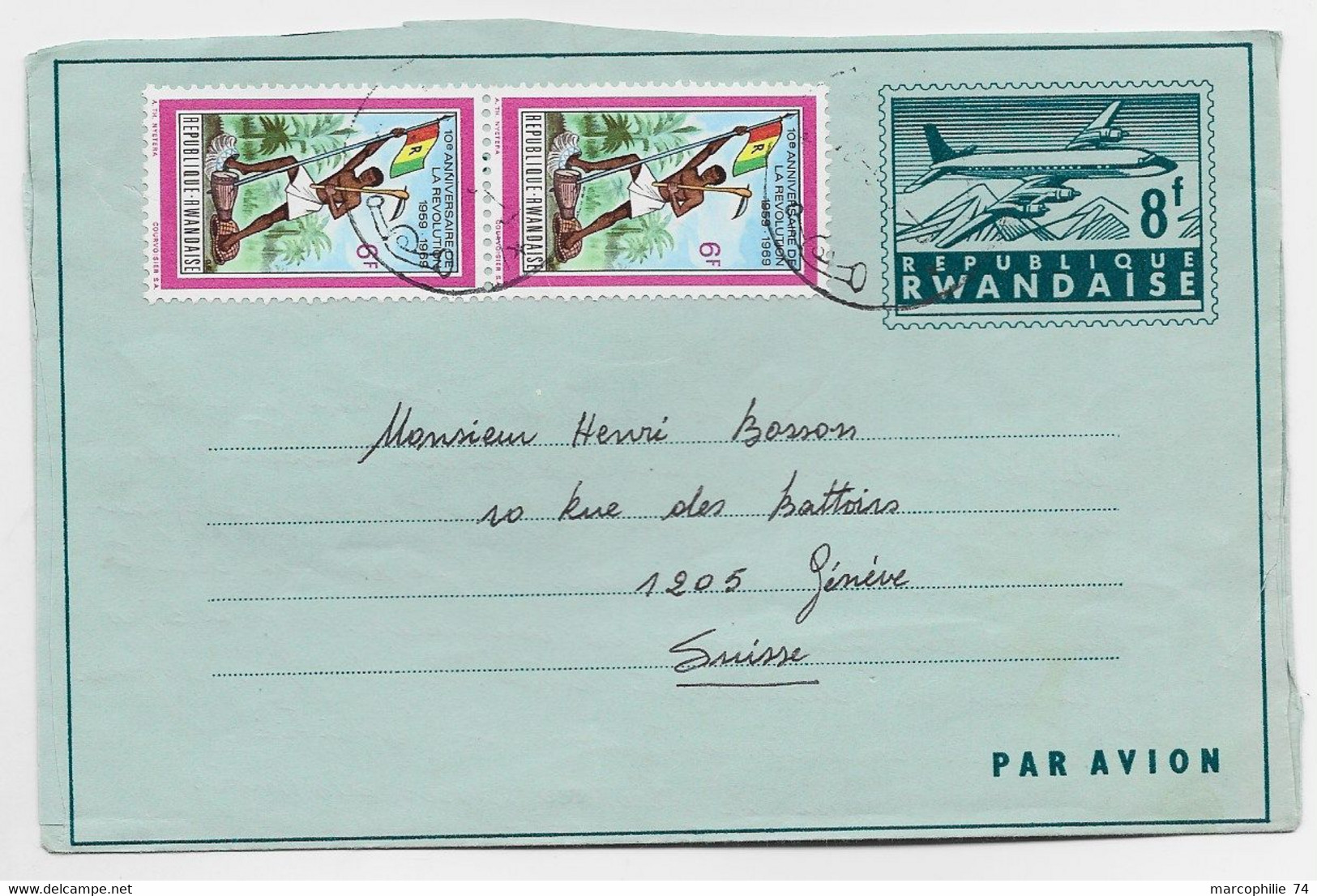 RWANDA ENTIER PA 8FR + 6FRX2 LETTRE COVER AVION KADUHA 14.9.1978 TO SUISSE - Covers & Documents