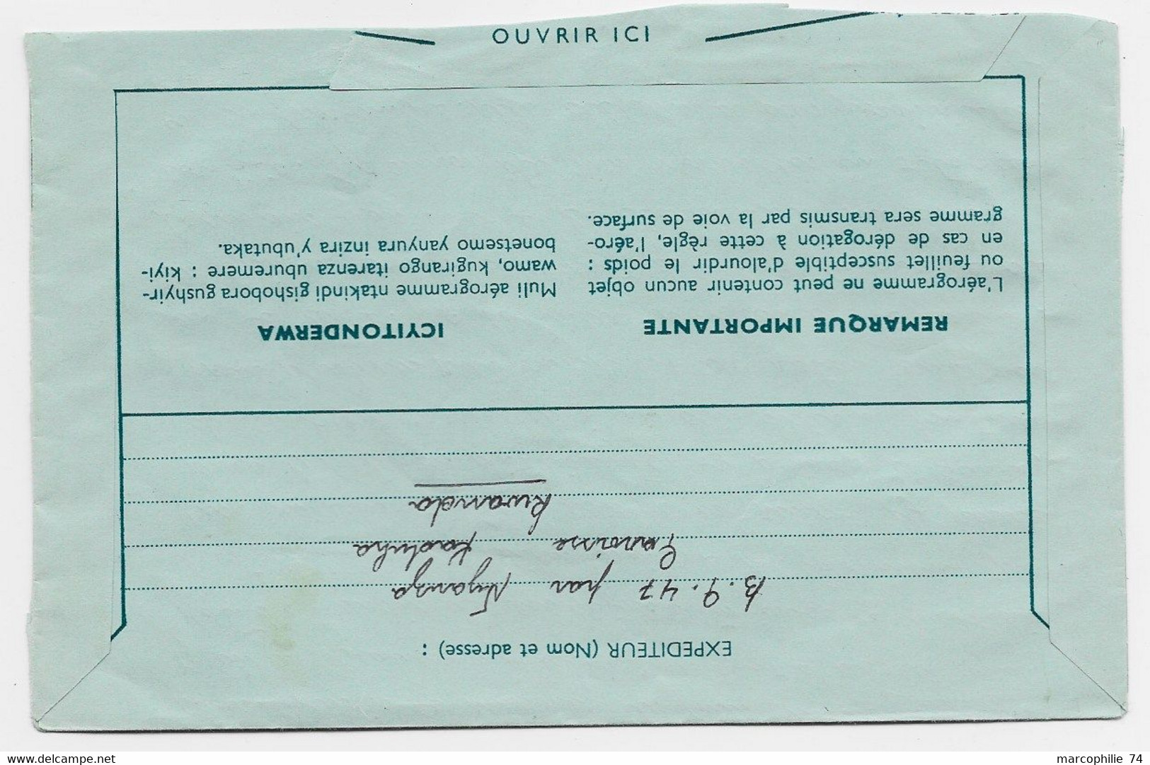 RWANDA ENTIER PA 8FR + 6FRX2 LETTRE COVER AVION KADUHA 14.9.1978 TO SUISSE - Brieven En Documenten