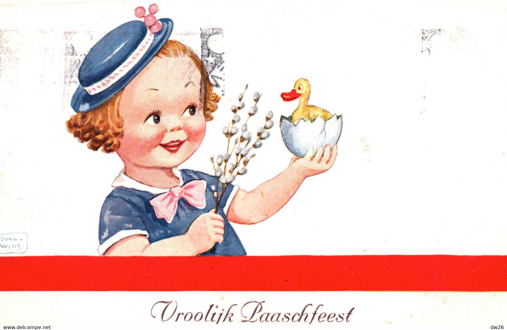 Illustration John Wills (Nederland) Fillette: Vroolijk Paaschfeest (Joyeuses Pâques) Carte W.S.S.B. N° 5079/1 - Wills, John