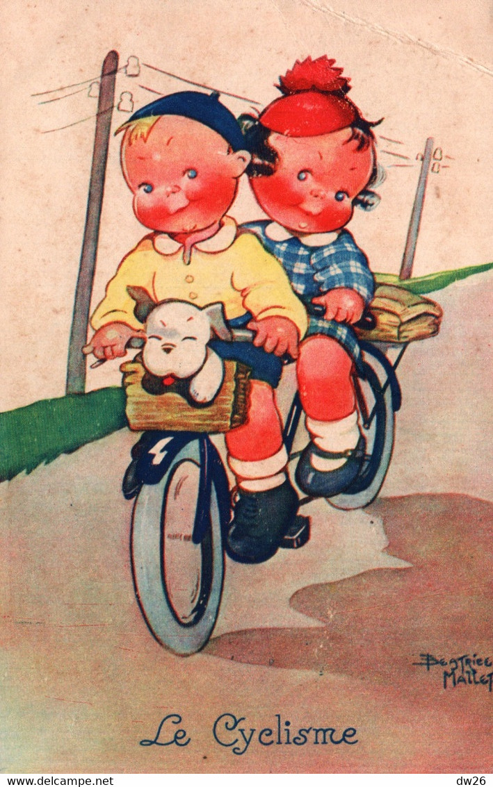 Illustration Béatrice Mallet - Le Cyclisme: Enfants Sur Tandem - Publicité Samaritaine - Carte Non Circulée - Mallet, B.