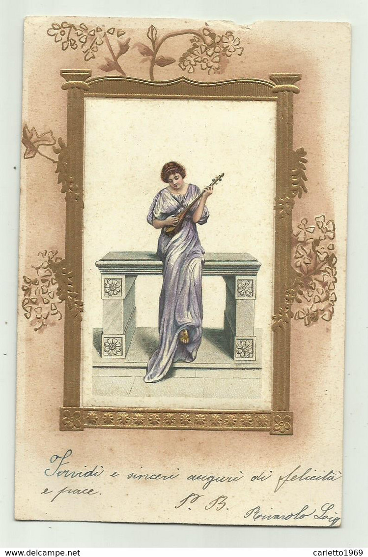 DONNA MENTRE SUONA UNO STRUMENTO, ILLUSTRATA IN RILIEVO - NV FP - 1900-1949