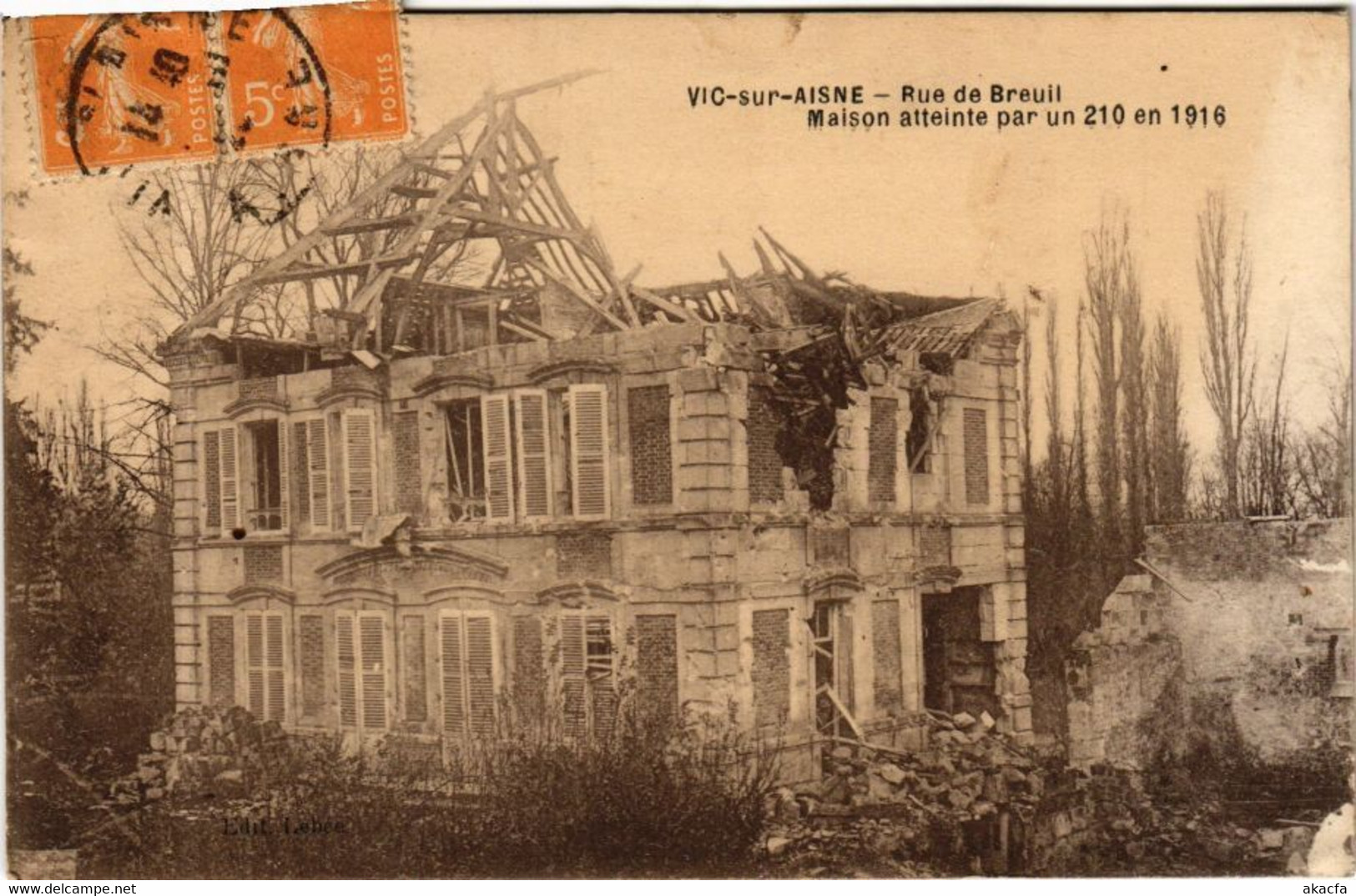 CPA VIC-SUR-AISNE Rue De Breuil, Maison Atteinte Par Un 210 En 1916 (280161) - Vic Sur Aisne