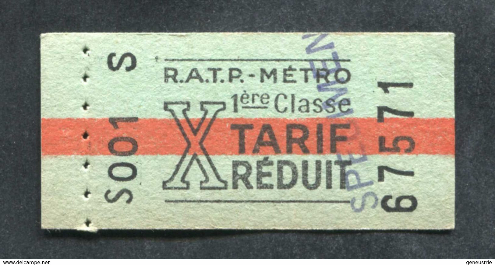 Neuf ! Ticket De Métro Tarif Réduit (issu De Carnet) 1ère Cl "SPECIMEN" Période 1960/1966 - Métropolitain Paris RATP - Europa