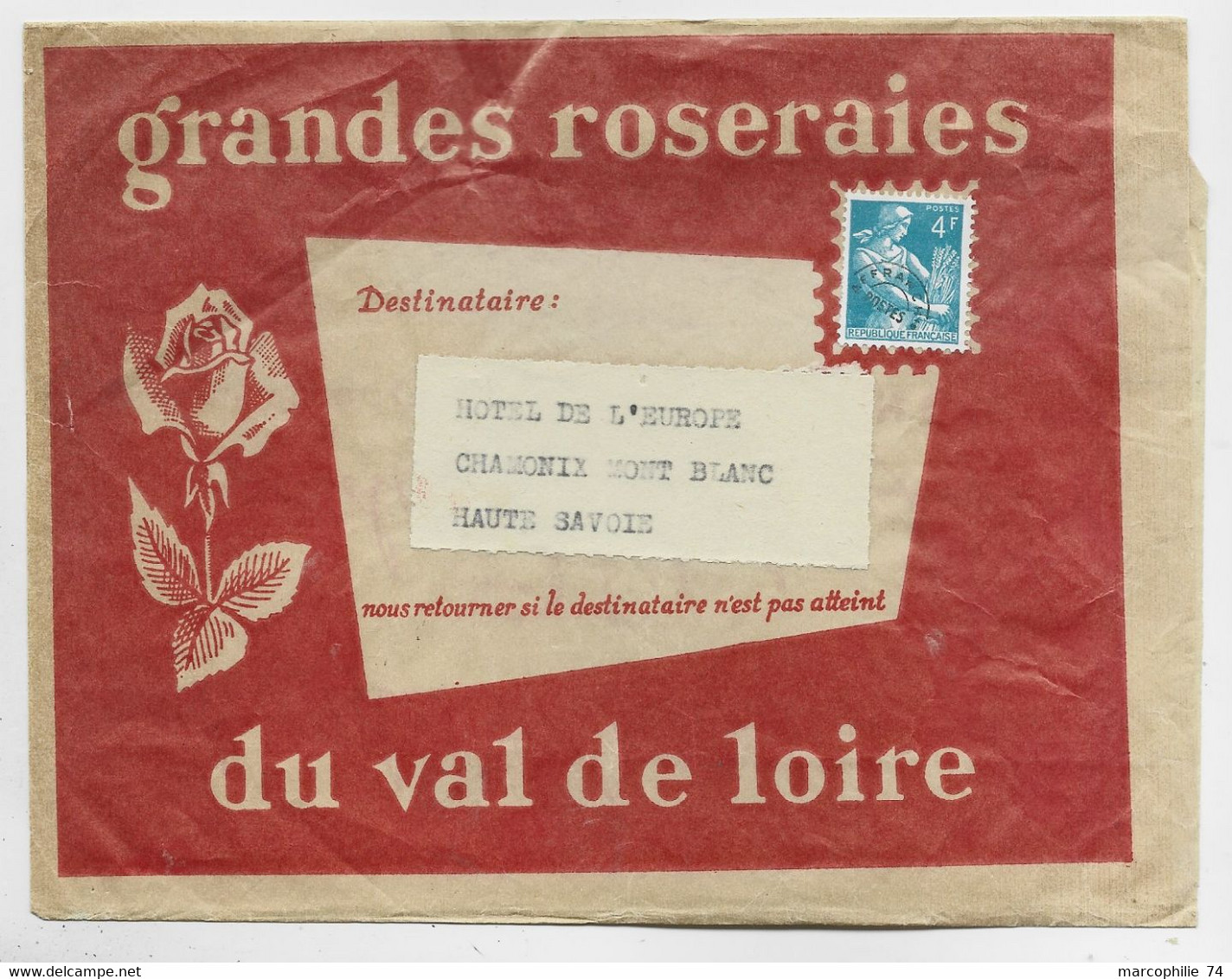 FRANCE MOISSONNEUSE 4FR PREO LETTRE ENTETE GRANDES ROSERAIES DU VAL DE LOIRE OLIVET LOIRET - 1957-1959 Reaper