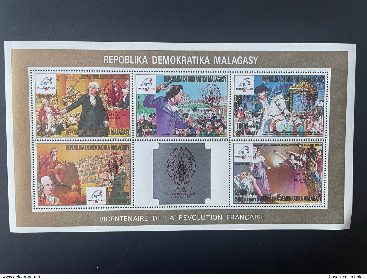 Madagascar Madagaskar 1989 / 1993 Mi. 1552 - 1556 Klb. Red Overprint Révolution Française République 1789 - Madagaskar (1960-...)