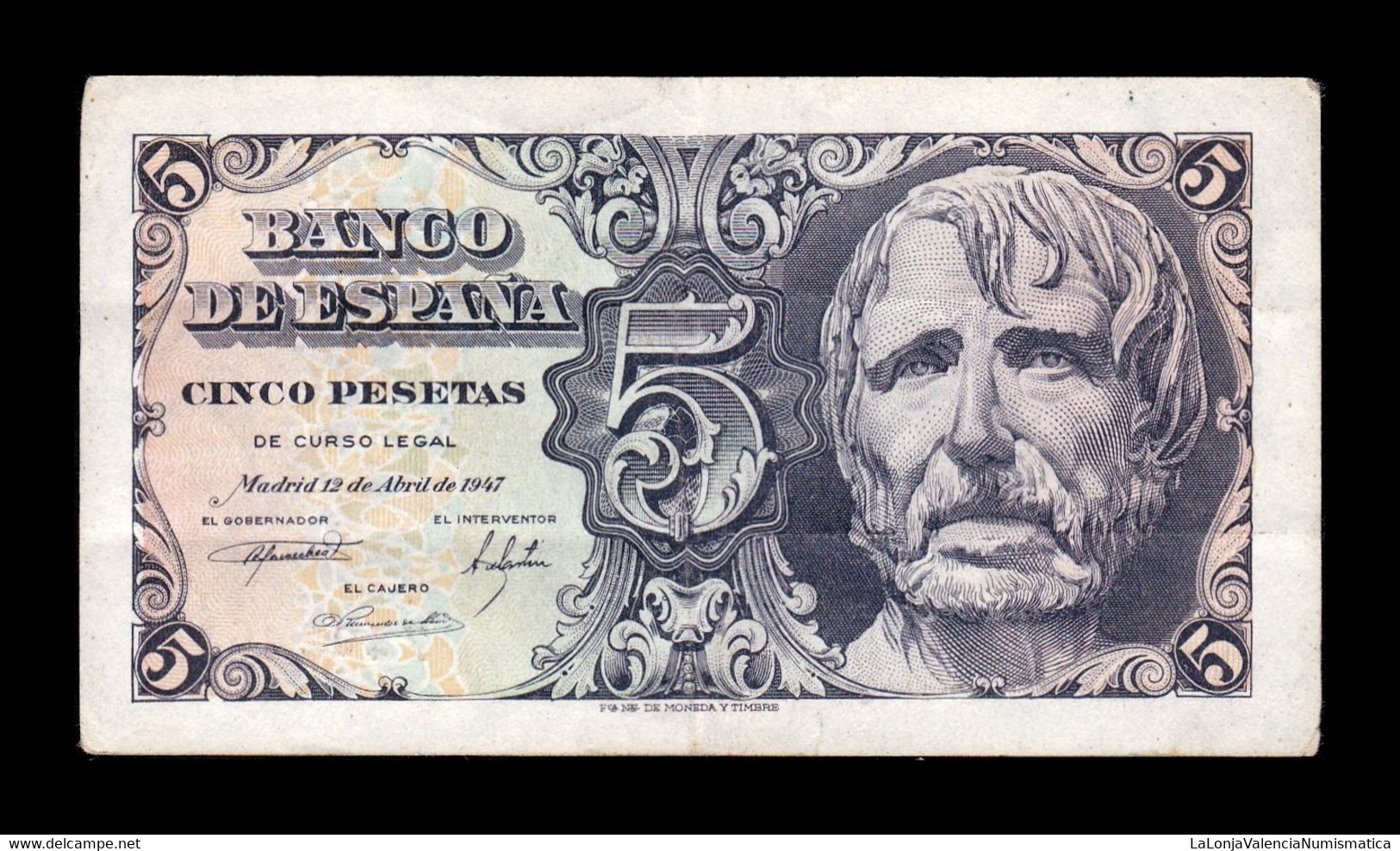 España Spain 5 Pesetas Seneca 1947 Pick 134 Sin Serie MBC/+ VF/+ - 5 Peseten