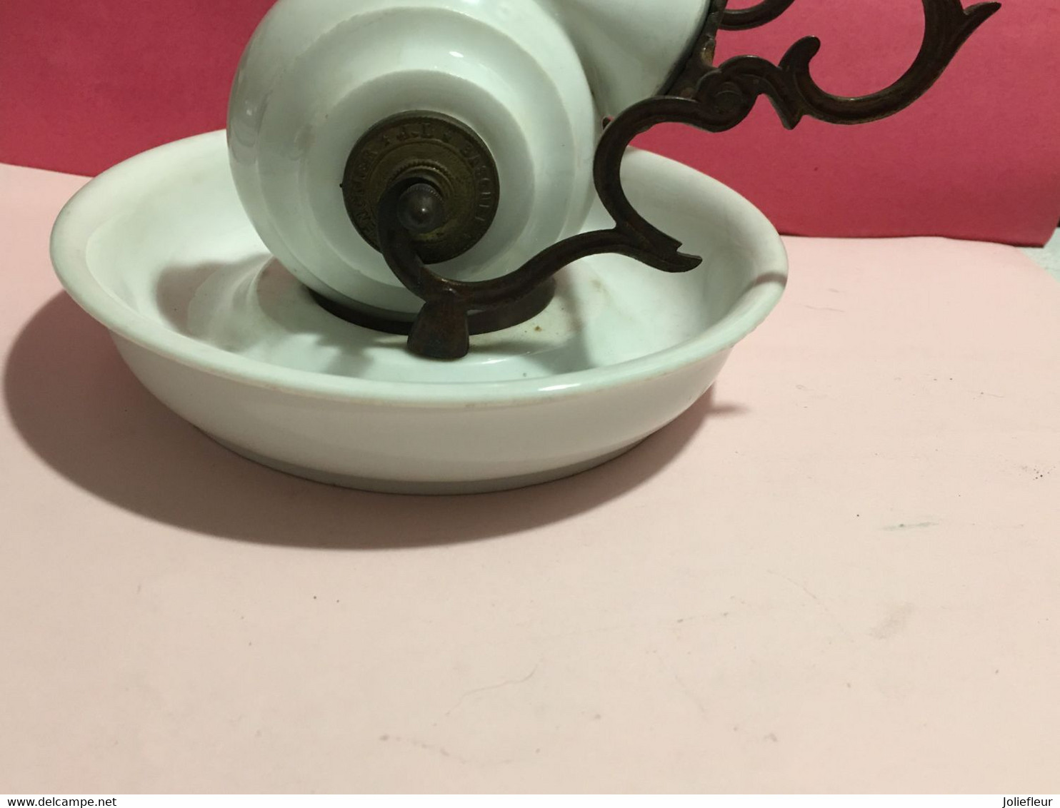 Encrier Siphoïde à Bascule, Escargot, Porcelaine De Paris, Armature BronzeXIXème - Inkwells