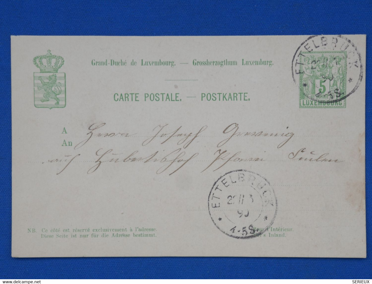 BH14 LUXEMBOURG   BELLE CARTE   ENTIER   1890 ETELBRUCK? +AFF. INTERESSANT++ - Stamped Stationery